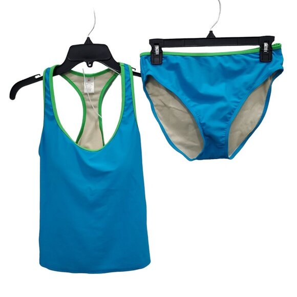 Beach Rays Women's Aqua Lime Trim Swim Tank + Bottoms Matching Bikini Set Size L - Picture 1 of 8